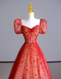 Fairy-tale A Line Sweetheart Red Tulle Long Prom Dresses Evening Dresses HZ1214
