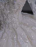 Timeless Ball Gown V Neckline Long Sleeves Long Satin White Sweep Train Wedding Dresses Brides Dress HZ1214
