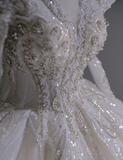 Timeless Ball Gown V Neckline Long Sleeves Long Satin White Sweep Train Wedding Dresses Brides Dress HZ1214