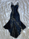 Classy Bodycon Mermaid Straps Long Navy Blue Lace Prom Dress Party Dresses Graduation Dresses HZ1214