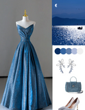 Fairy-tale A Line Sweetheart Blue Sequin Long Prom Dresses Evening Dresses HZ1214
