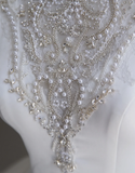 Timeless Ball Gown Scoop Neckline Short Sleeves Long Satin White Sweep Train Wedding Dresses Brides Dress HZ1214