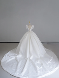 Timeless Ball Gown Scoop Neckline Short Sleeves Long Satin White Sweep Train Wedding Dresses Brides Dress HZ1214