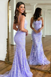 Classy Mermaid Lilac Sequin Lace Long Prom Dresses Graduation Dresses HZ1214