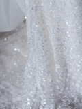 Dreamy Mermaid Off The Shoulder Sequin Long White Wedding Dresses Summer Brides Dress HZ1214