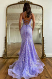 Classy Mermaid Lilac Sequin Lace Long Prom Dresses Graduation Dresses HZ1214