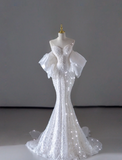 Dreamy Mermaid Off The Shoulder Sequin Long White Wedding Dresses Summer Brides Dress HZ1214