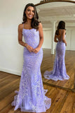 Classy Mermaid Lilac Sequin Lace Long Prom Dresses Graduation Dresses HZ1214