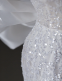 Dreamy Mermaid Off The Shoulder Sequin Long White Wedding Dresses Summer Brides Dress HZ1214