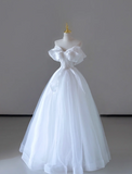 Dreamy Ball Gown Off The Shoulder Tulle Long White Wedding Dresses Summer Brides Dress HZ1214