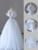 Dreamy Ball Gown Off The Shoulder Tulle Long White Wedding Dresses Summer Brides Dress HZ1214
