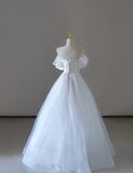 Dreamy Ball Gown Off The Shoulder Tulle Long White Wedding Dresses Summer Brides Dress HZ1214
