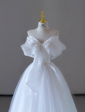 Dreamy Ball Gown Off The Shoulder Tulle Long White Wedding Dresses Summer Brides Dress HZ1214