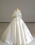 Dreamy Ball Gown Off The Shoulder Satin Long Floral Wedding Dresses Summer Brides Dress HZ1214