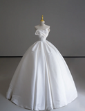 Dreamy Ball Gown Sweetheart Satin Long White Wedding Dresses Summer Brides Dress HZ1214