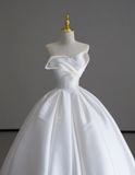 Dreamy Ball Gown Sweetheart Satin Long White Wedding Dresses Summer Brides Dress HZ1214