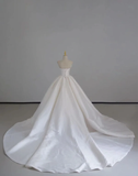 Dreamy Ball Gown Sweetheart Satin Long White Wedding Dresses Summer Brides Dress HZ1214