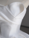Dreamy Ball Gown Sweetheart Satin Long White Wedding Dresses Summer Brides Dress HZ1214