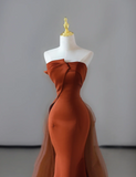 Gorgeous Mermaid Strapless Satin Sleeveless Long Prom Dresses Graduation Dresses HZ1214