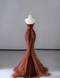 Gorgeous Mermaid Strapless Satin Sleeveless Long Prom Dresses Graduation Dresses HZ1214