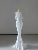 Dreamy Mermaid Sweetheart Long Satin Wedding Dresses Summer Brides Dress HZ1214