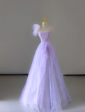 Pretty A Line Straps Lilac Tulle l Sleeveless Long Prom Dresses Evening Dresses HZ1214