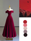 Fairy-tale A Line Off The Shoulder Burgundy Tulle Long Prom Dresses Evening Dresses HZ1214