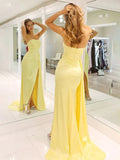 Pretty Mermaid Strapless Satin Long Prom Dresses With Split Prom Dress Graduation Dress HZ1214