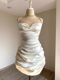 Classy Sheath Straps Short Homecoming Dress Cocktail Dress Satin White Birthday Dresses HZ1214