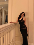 Elegant Sheath One Shoulder Black Sleeveless 18th Birthday Dress Party Gown Birthday Outfits Birthday Dress Ideas For Women HZ1214