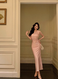 Elegant Sheath Halter Pink Satin Sleeveless 21st Birthday Dress Party Gown Birthday Outfits Birthday Dress Ideas For Women HZ1214