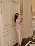 Elegant Sheath Halter Pink Satin Sleeveless 21st Birthday Dress Party Gown Birthday Outfits Birthday Dress Ideas For Women HZ1214