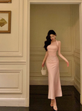 Elegant Sheath Halter Pink Satin Sleeveless 21st Birthday Dress Party Gown Birthday Outfits Birthday Dress Ideas For Women HZ1214