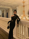 Classy Mermaid One Shoulder Black Long Sleeves 18th Birthday Dress Party Gown 21st Birthday Outfits Birthday Dress Ideas For Women HZ1214