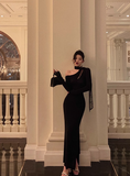 Classy Mermaid One Shoulder Black Long Sleeves 18th Birthday Dress Party Gown 21st Birthday Outfits Birthday Dress Ideas For Women HZ1214