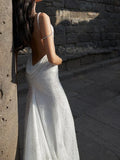Chic White Mermaid Sequins Long Pleats Backless Wedding Dress Bridal Gowns HZ1214
