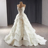 Luxury Ball Gown Wedding Dresses Sleeveless Strapless Sequin Wedding Dress With Train HZ1214
