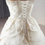 Luxury Ball Gown Wedding Dresses Sleeveless Strapless Sequin Wedding Dress With Train HZ1214
