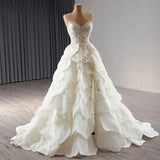 Luxury Ball Gown Wedding Dresses Sleeveless Strapless Sequin Wedding Dress With Train HZ1214