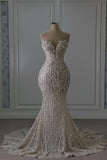 Luxury Sweetheart Sleeveless Beaded Lace Mermaid Wedding Dress HZ1214