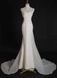 Simple White Mermaid Straps Pearls Wedding Dress Summer Wedding Dress HZ1214