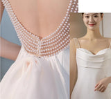 Simple White Mermaid Straps Pearls Wedding Dress Summer Wedding Dress HZ1214