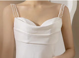Simple White Mermaid Straps Pearls Wedding Dress Summer Wedding Dress HZ1214