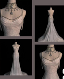 Chic White Mermaid Sequins Long Pleats Backless Wedding Dress Bridal Gowns HZ1214