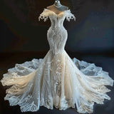 Luxury Long Wedding Dress White Exquisite Off Shoulder Mermaid Gown Wedding Dresses HZ1214