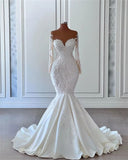 Chic Long Sleeve Bridal Gown Wedding Dress Luxury Lace Appliques Bridal Gowns HZ1214