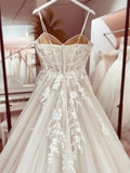 Chic Bridal Gown Elegant Italian Noodle Strap A-Line Lace Wedding Bridal Dress Bridal Gowns HZ1214