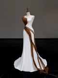 Timeless Mermaid Strapless White Satin Wedding Dress Summer Brides Dress HZ1214