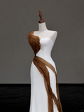 Timeless Mermaid Strapless White Satin Wedding Dress Summer Brides Dress HZ1214