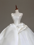 Unique Bridal Gown Ball Gown Straps White Satin Wedding Dresses Bridal Gowns HZ1214